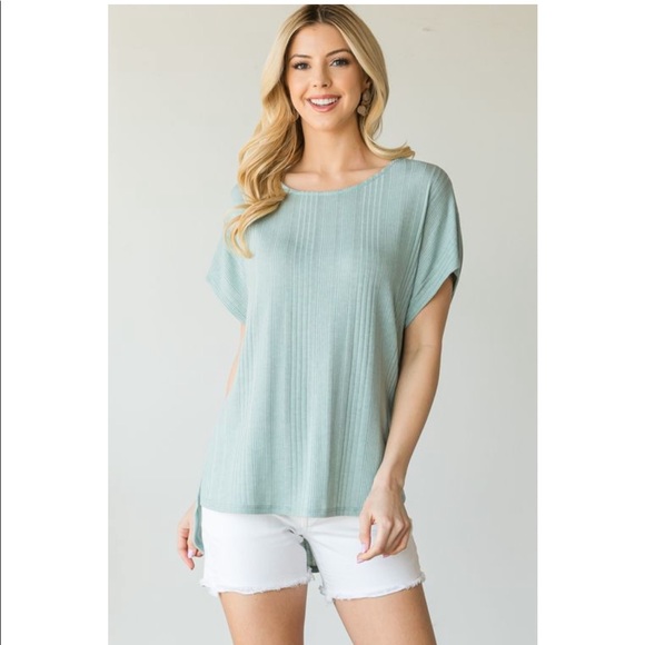 Blue Sage Open Back Ribbed Short Sleeve Top - Picture 2 of 16